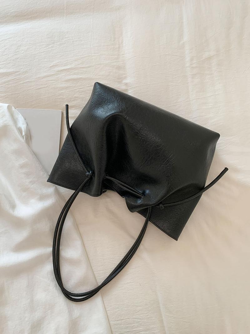 Texture casual and fashionable versatile shoulder bag, niche design retro large capacity underarm bag, generous temperament simple bucket bag, suitable for commuting to work, daily going out for classes, PU Tote Satchel