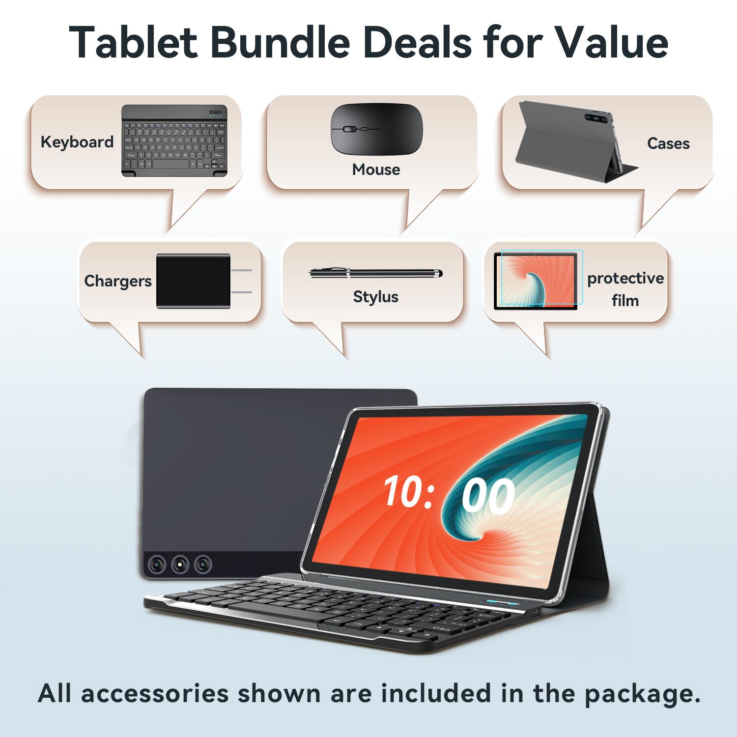 Android 14 Tablet, 128GB+14(8+6 Expand)GB, 10 inch 4G Phone, 5G WIFI+Cellular, Octa-Core, Dual Sim Card Slot, 13MP Camera,GPS,1TB Expand,1920*1200 FHD IPS,8000mAh,Face Unlock, Bundle with Keyboard, kids Android pad 2026 Newest Tablet springtok