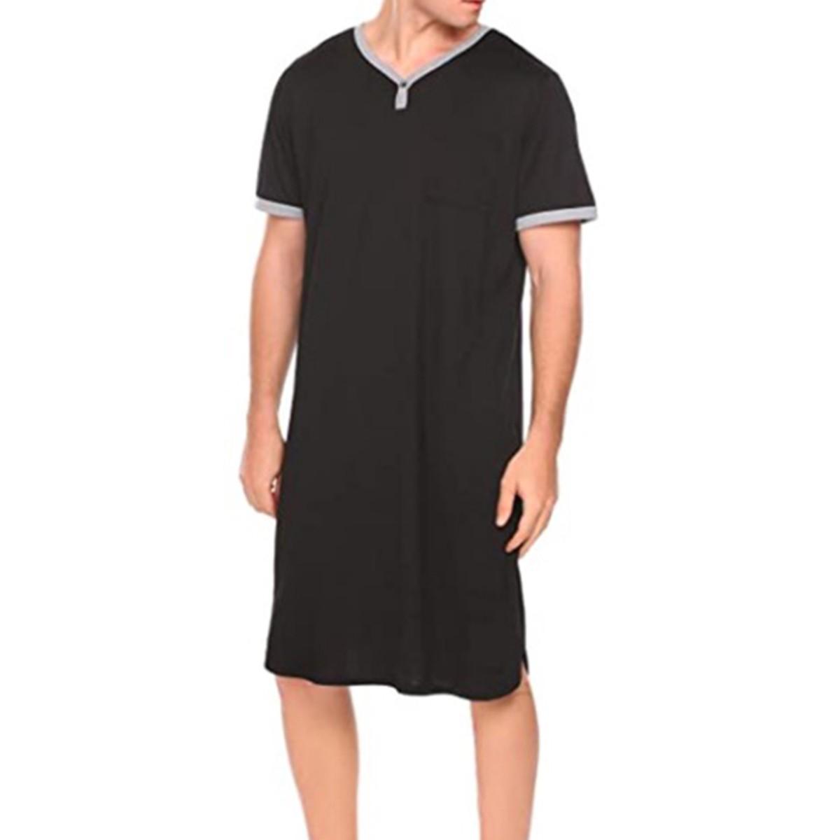 Men's Raw Street Wear Short-Sleeve Loungewear Robe - Menswear Nightwear, Thin Lengthened, Relaxed Fit, Skin-Friendly Stretchy, Loose Homewear Bathrobe, Vintage Nightgown, Sizes M-3XL