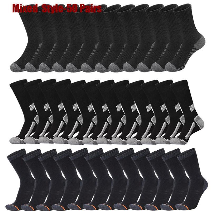 Women's Mid Calf Athletic Casual Socks, 50 Pairs Bulk Cotton Nylon Striped, Black White Gray Mix, Breathable Mesh, Sweat-Absorbing, Soft Fit for Walking Hiking, Unisex