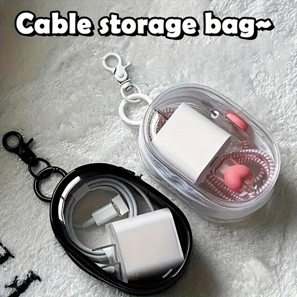 1pc Oval Zippered Plastic Packing Organizer for Apparel - Mini Portable Earbud, Cable and Charger Storage Case with Keychain - Travel Pouch for Accessory Organization Headphone Bag
