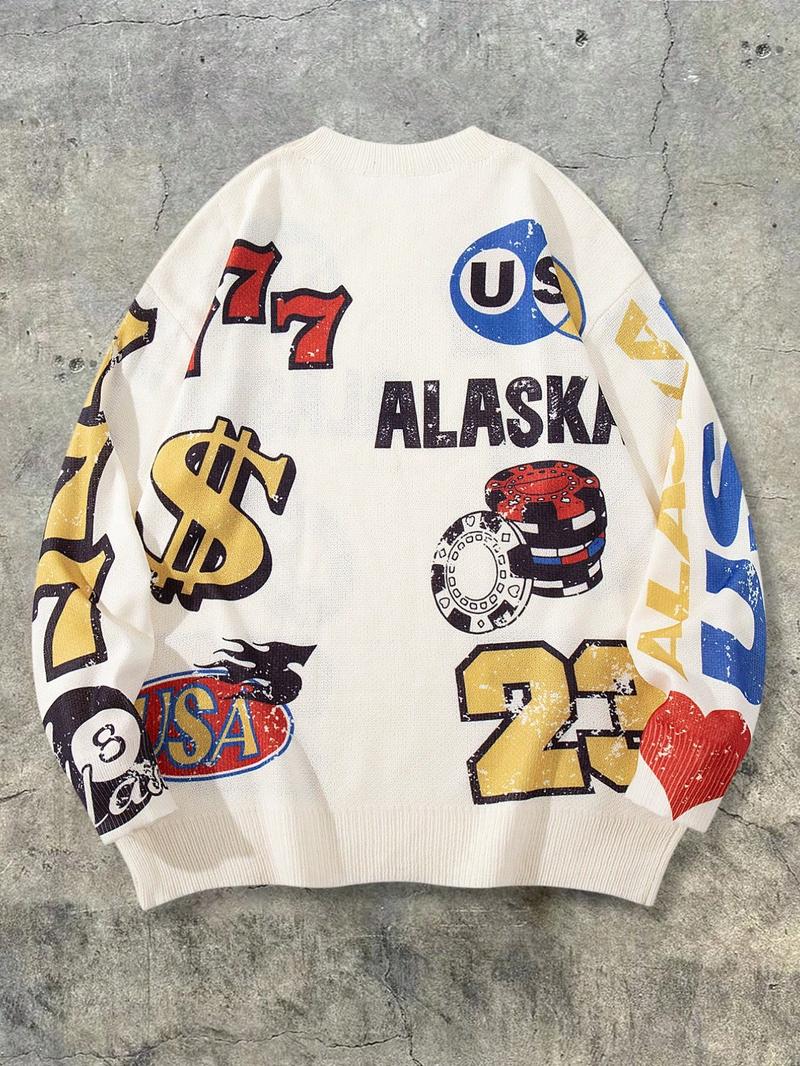 Men's Spring Autumn Winter New Fashion Bold Fun Knitted Sweater, Loose Long Sleeve Round Neck, Casual Style, Comfortable Fit