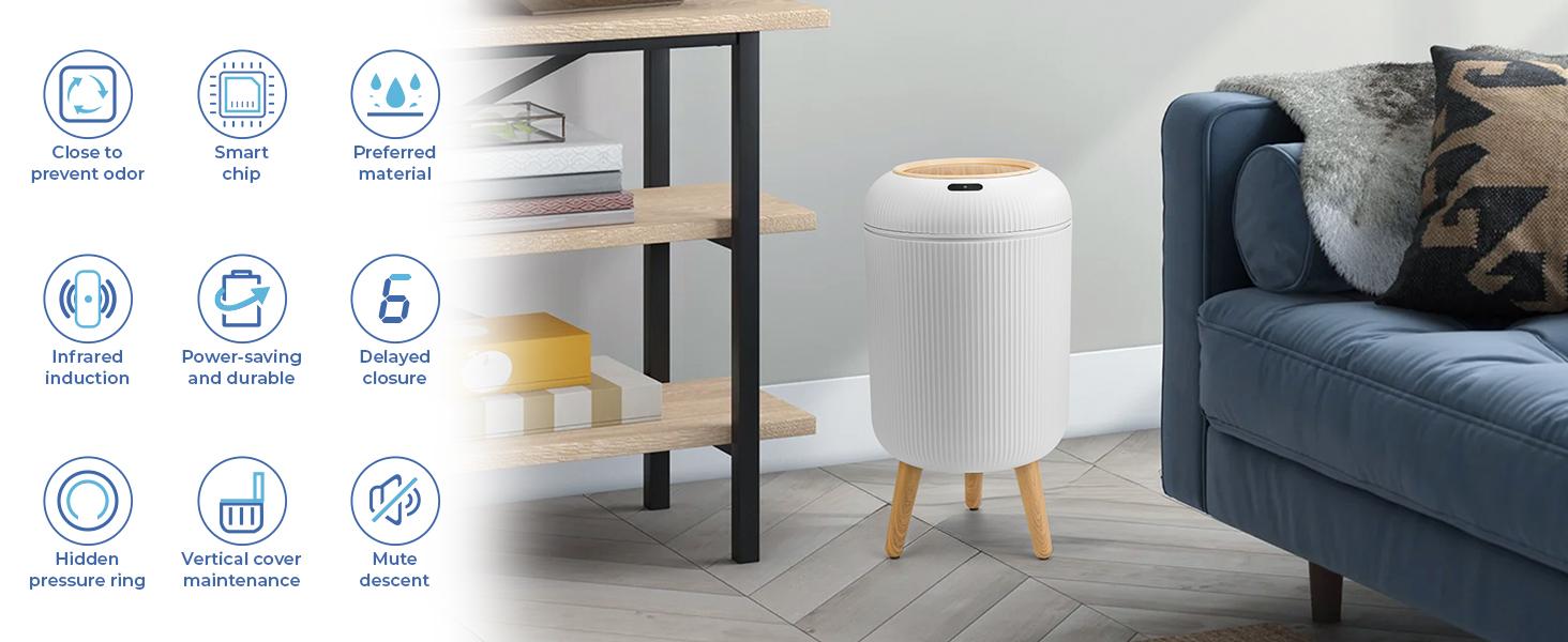 PUKOMC Modern auto-opening trash can – sleek waterproof build with air vents. Compact Nordic style, hygienic & planet-conscious Smart Sensor Bin household items trash cans for kitchen PUKOMC Modern auto-opening trash can – sleek waterproof build with air vents. Compact Nordic style, hygienic & planet-conscious Smart Sensor Bin household items trash cans for kitchen