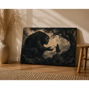 Dark Fantasy Monster Canvas Wall Art, Storybook Forest Creature Poster for Living Room Bedroom Reading Room Office Decor, Available as Unframed Canvas Poster or Framed Canvas Wrap