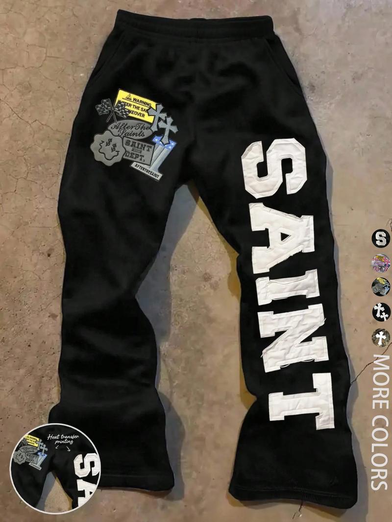 Unisex Street Style Saint Print Camo Pants, Fitted Long Trousers for All Seasons, Casual Daily Wear, Y2K Fashion, Men's Gift