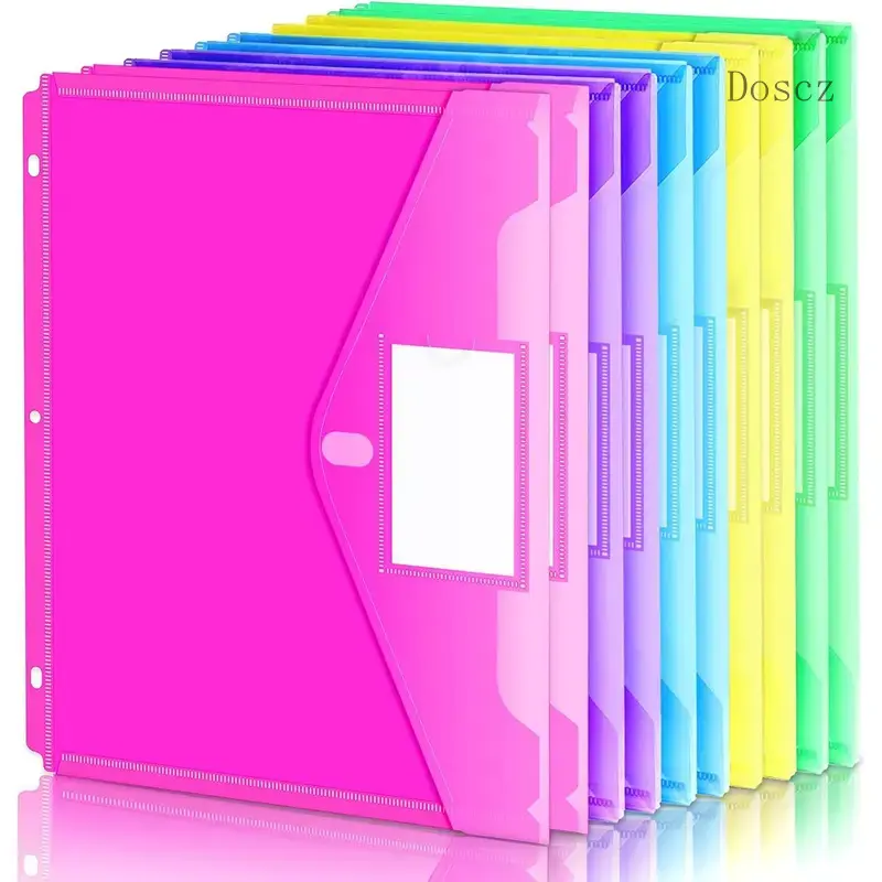 10-Pack 3-Hole Punched Super Heavyweight Plastic File Folders with Tight Closure - Side-Load Binder Pockets, Letter Size, Document Org, Office Supplies for High School & Desk, Multi-Color File Storage
