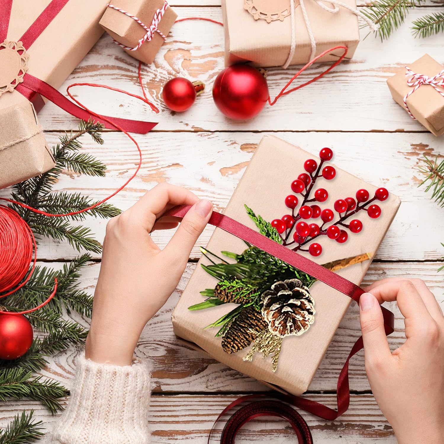 30 Packs Red Berry Stems, Artificial Holly Berries for Christmas Tree Picks Decorations Flower Wreath DIY Crafts Holiday and Home Decor, Home Decor Ornament