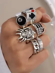 24pcs/6pcs Punk Gothic Skull Spider Rings for Women, Halloween Party Jewelry, Fashion Accessories, Gift Idea, Trendy Costume Jewelry