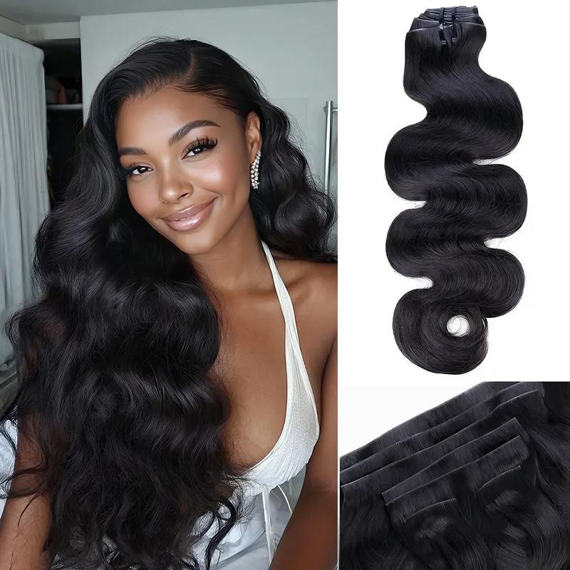 Mscoco Clip In Human Hair Extensions invisible And Seamless Yaki Straight/ Body Wave/ Silky Straight Real Human Hair Clip In Quick Weave No Salon Needed 7pcs/pack Easy To Install