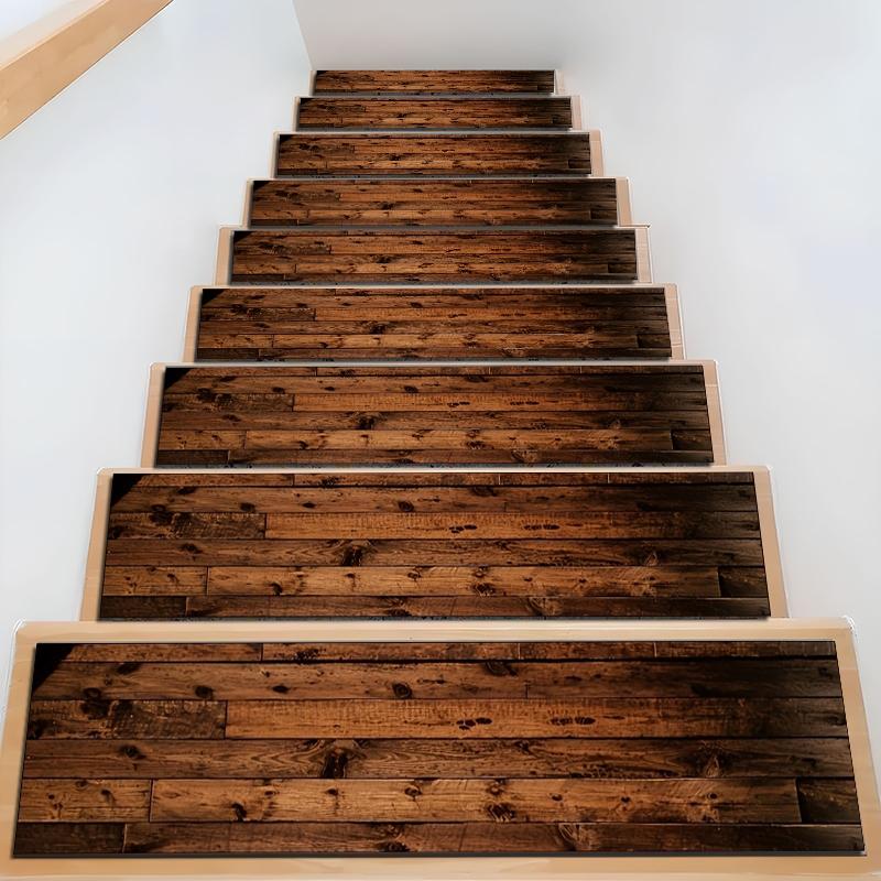 6/8/15pcs Vintage Rustic Wood Plank Diatom Mud Stair Treads, Superior Water Absorption and Quick Drying, Super Absorbent Non Slip Carpet Mats for Wood Steps, Quick Drying Moisture Wicking Stair Runners, Anti Slip Washable Rugs for Dogs Kids Elderly
