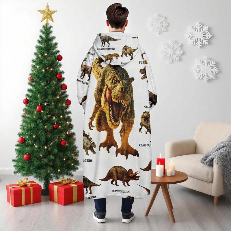 hoodie blanket, Wearable Blanket, Dinosaur Hooded Blanket, Wearable Throw, lightweight cozy blanket, Soft Flannel, Digital Print, Perfect for Sofa, Home, Office, Camping, Christmas Gift, Christmas Gift, Valentine's Day gift