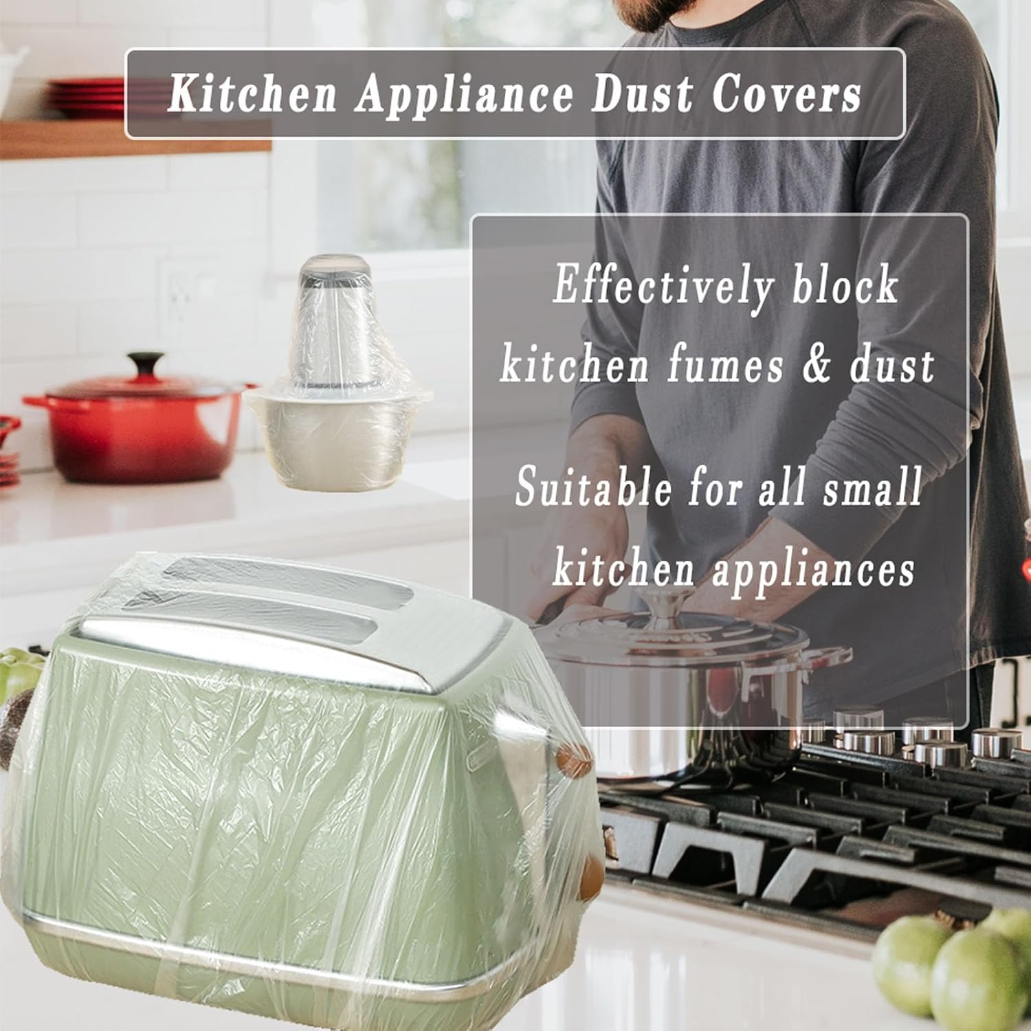 60 count Clear Small Appliance Dust Covers,Disposable Kitchen Appliance Covers for ,Mixer,Meat Slicer,Air Fryer,Toaster Oven, Processor,Blender,Slow Cooker,Coffee & Bread Maker