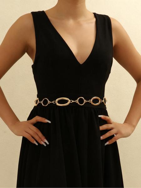 Adjustable Gold & Silver Oval and Circle Link Waist Belt - Elegant Fashion Accessory for Women's Party and Formal Wear Trendy Exquisite Belt