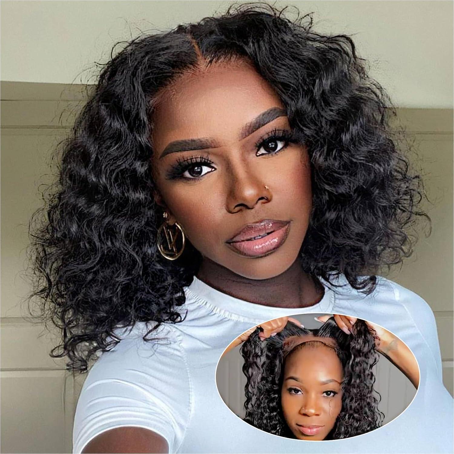 [Glueless Wig]  Human Hair Pre Plucked Pre Cut Water Wave Bob Wig Human Hair Lace Front Wigs for Beginners No Glue  6x4 Pre-Cut Short Glueless for Black Women Human Hair