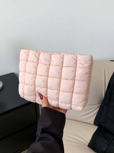 Autumn Winter New Solid Color Quilted Handbag, Large Capacity Travel Storage Bag, Zipper Design, Women's Portable Travel Organizer, Holiday Gift, Durable Pouch