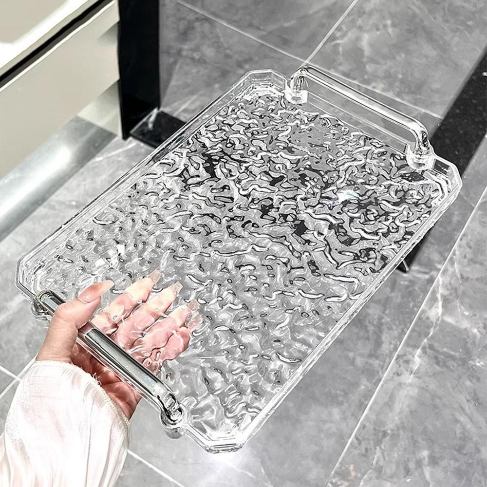 Plastic Serving Tray with Handles, Reusable Tray Rectangular Party Platters for Dessert Coffee Tea Table, Living Room Kit