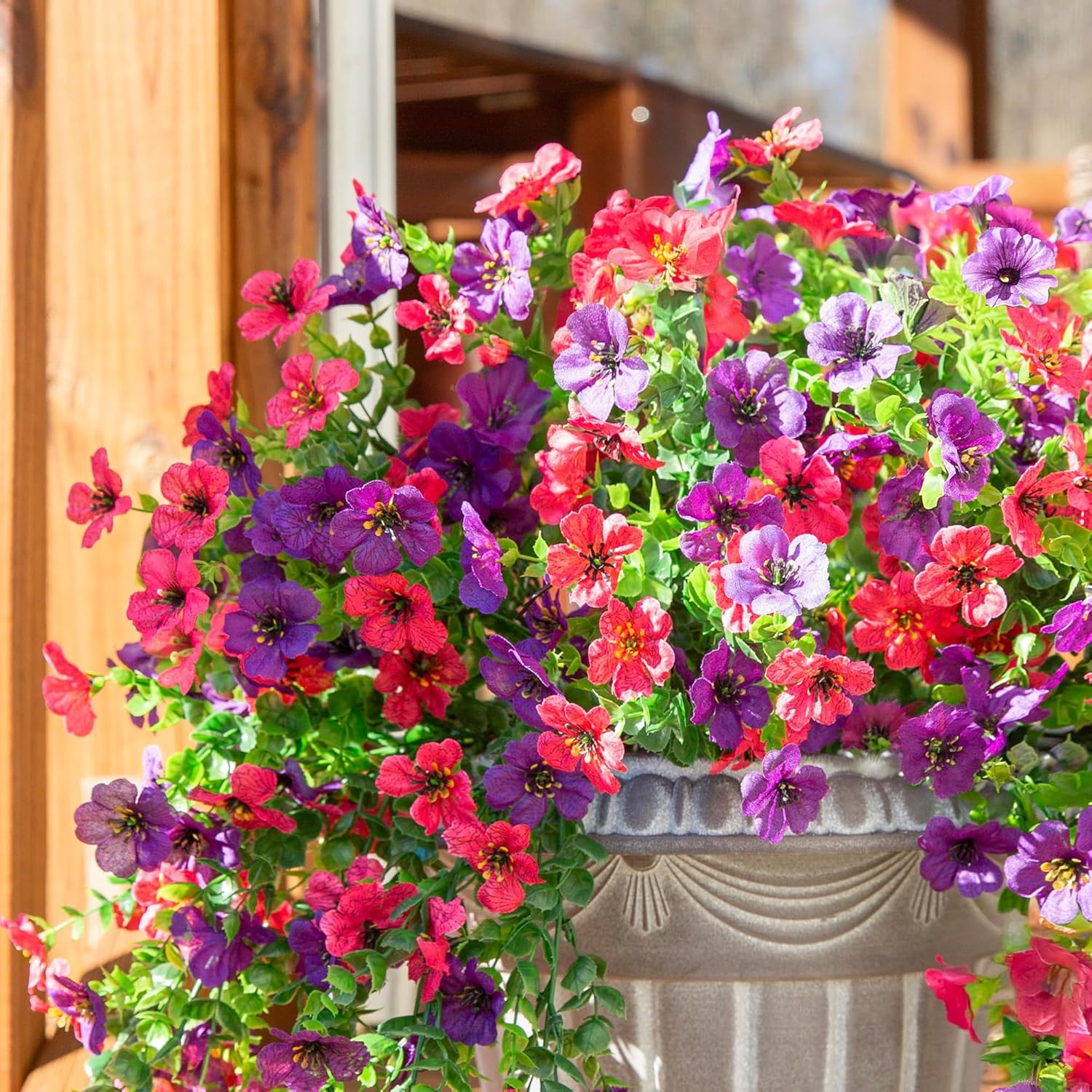 Outdoor Artificial Flower Hanging Decor, 2-Pack Spring Summer Decoration, Realistic Plants, UV Resistant, Fade-Resistant Silk Flowers for Porch Balcony Garden