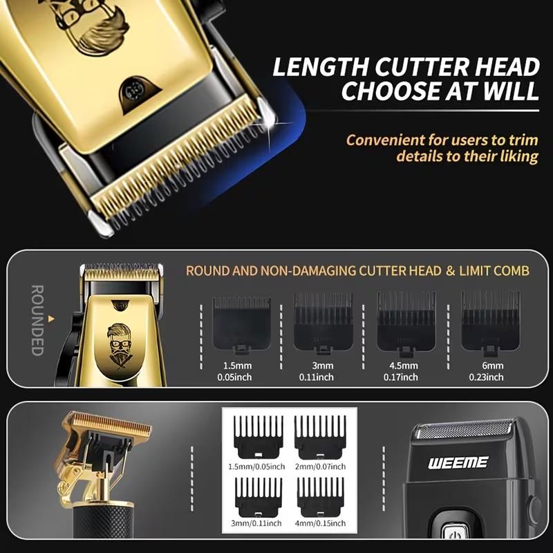 WEEME Men'S Professional Haircut Set, Rechargeable Cordless Hair Clipper & Grooming Kit, Electric Shaver & Beard Trimmer, Cordless Trimmers Kit, Cordless Portable, Precise Trimming, Kit For Home Travel Daily Styling, Holiday Gift For Boyfriend Or Father