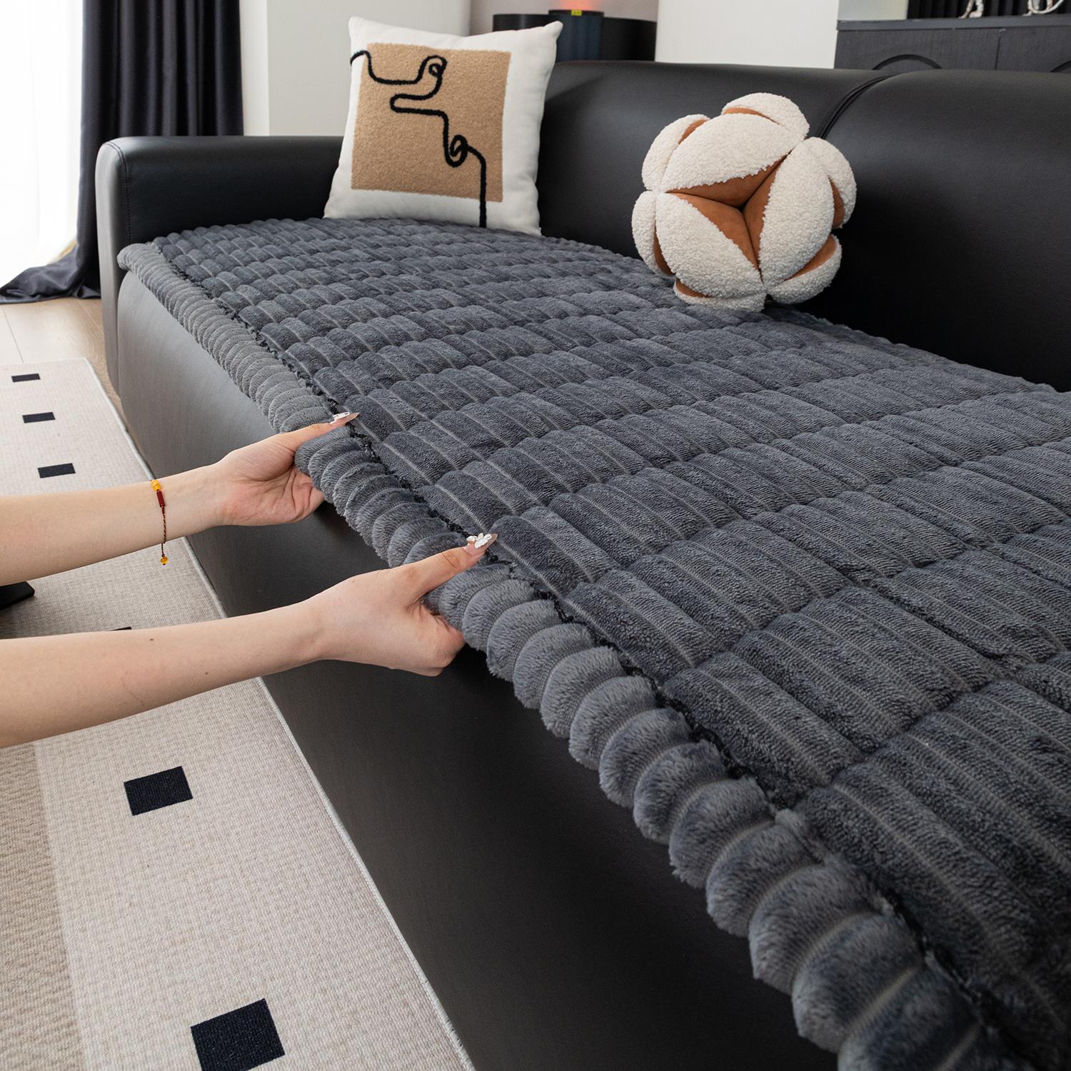 1pc Flannel Sofa Cushion, Soft Skin-Friendly Fabric, Wave Edge Design, Pet-Friendly Non-Slip, Machine & Hand Washable, Fits Single to Five-Seater Sofas