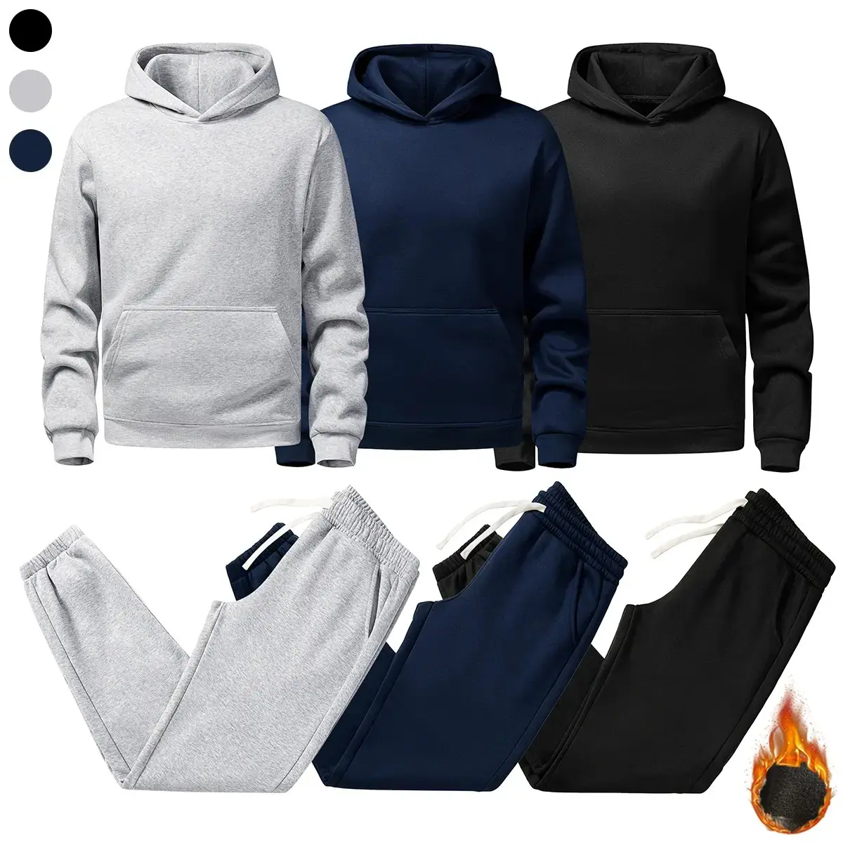 Men's Solid Fashion Hoodie & Drawstring Sweatpants Fleece Set 100% Polyester Year-Round Wear for Autumn Winter Daily Sportswear Indoor Outdoor Warm Tracksuit fleece-lined sweats hoodie Fleece-Lined Pants christmas Athleisure Sweatsuit Breathable Clot
