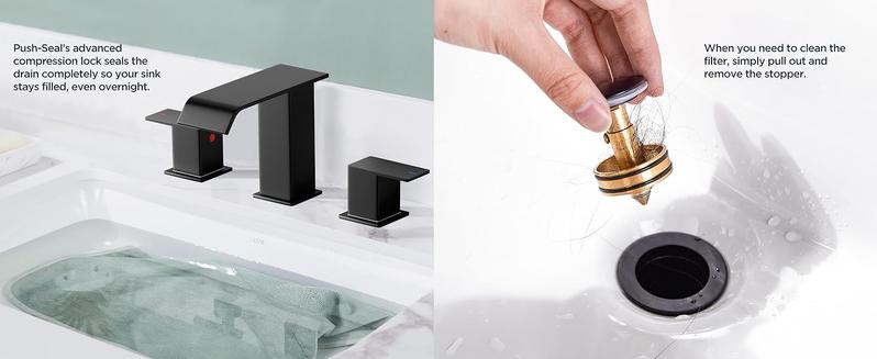 FORIOUS Bathroom Faucets 3 Hole Black Gold Brushed Nickel - 8 Inch Widespread Bathroom Sink Faucet Waterfall Spout with Pop Up Drain and Water Supply, Suitable for Vanity RV Commercial Lavatory Restroom