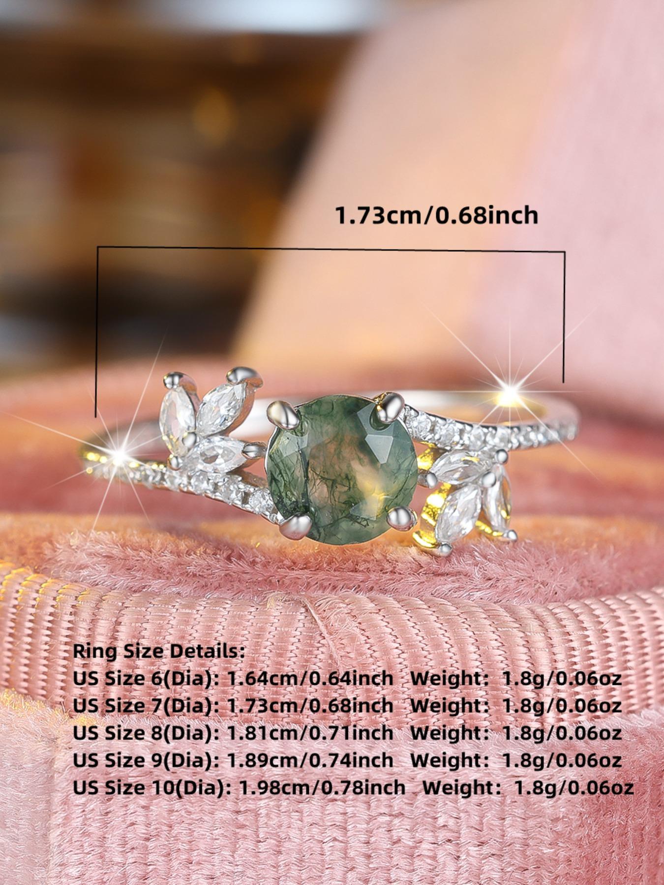 S925 Sterling Silver Ring with Seaweed Agate Inlay, Cuff Design Stackable Promise Rings for Women & Girls（with Box）