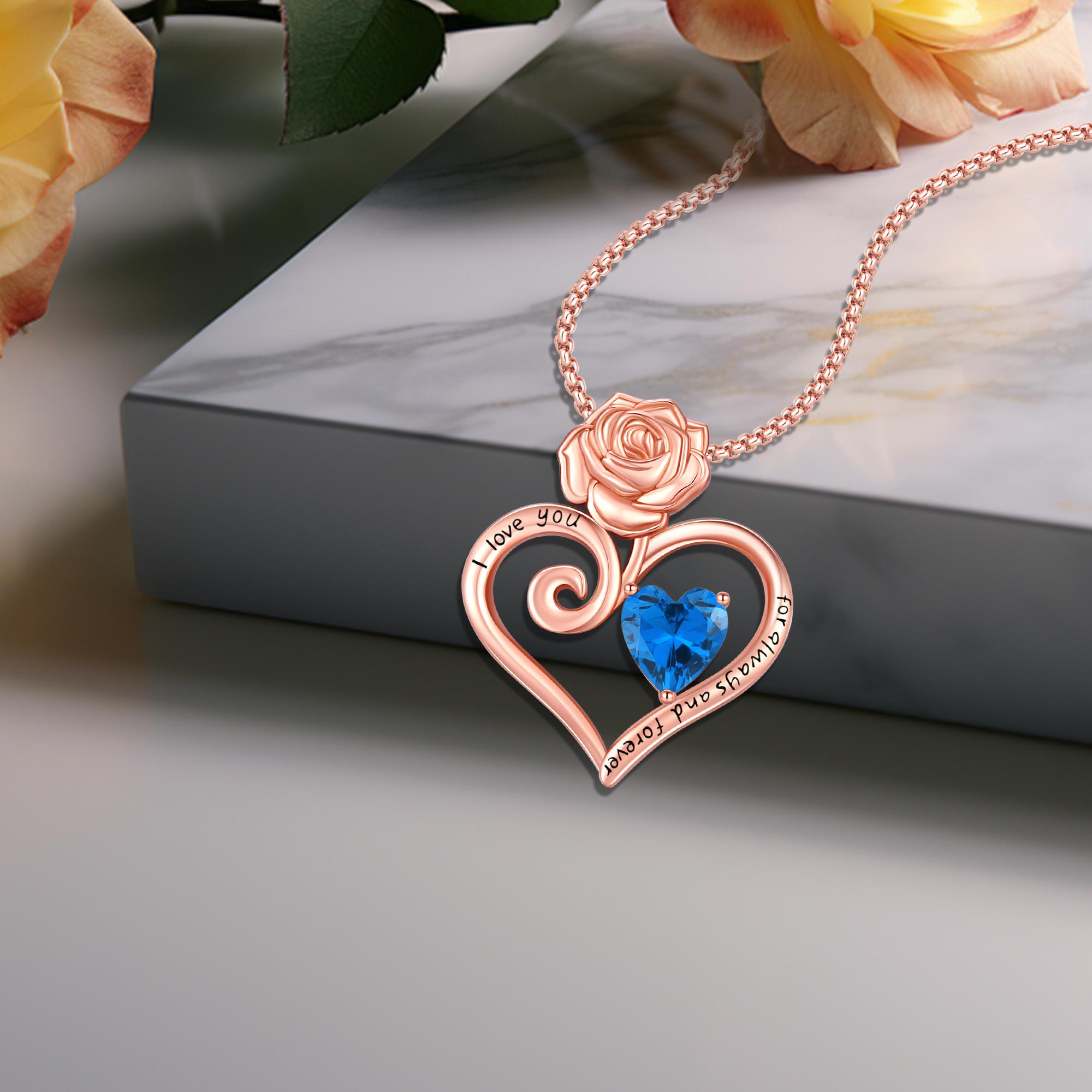 DRINSPER Rose Heart Necklace Rose Pendant Necklace I Love You Forever and Ever for Women Anniversary Birthday Mothers Day Gifts Jewelry for Wife Girlfriend Sister