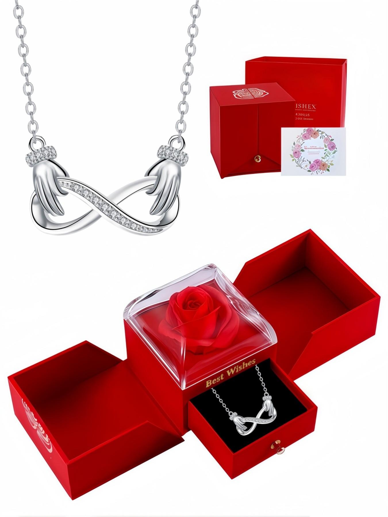 Infinite Hold · Heart Glow Original infinity symbol necklace, premium and versatile.Paired with a surprise double-door preserved rose jewelry gift box.Ideal gift for birthdays, Mother’s Day and Valentine’s Day.