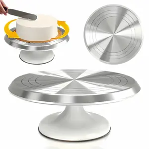 This 10-inch aluminum rotating cake stand features a smooth 360-degree rotating turntable and a non-slip base, making it ideal for cake decorating and decorating.