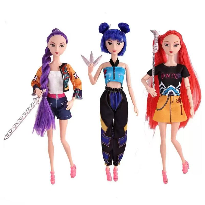 New Year Gift Demon Hunter Girl Doll with Musical Instrument Accessories, Jointed Toy Doll, Christmas & Birthday Present,,Demon Hunters Kpop Merch