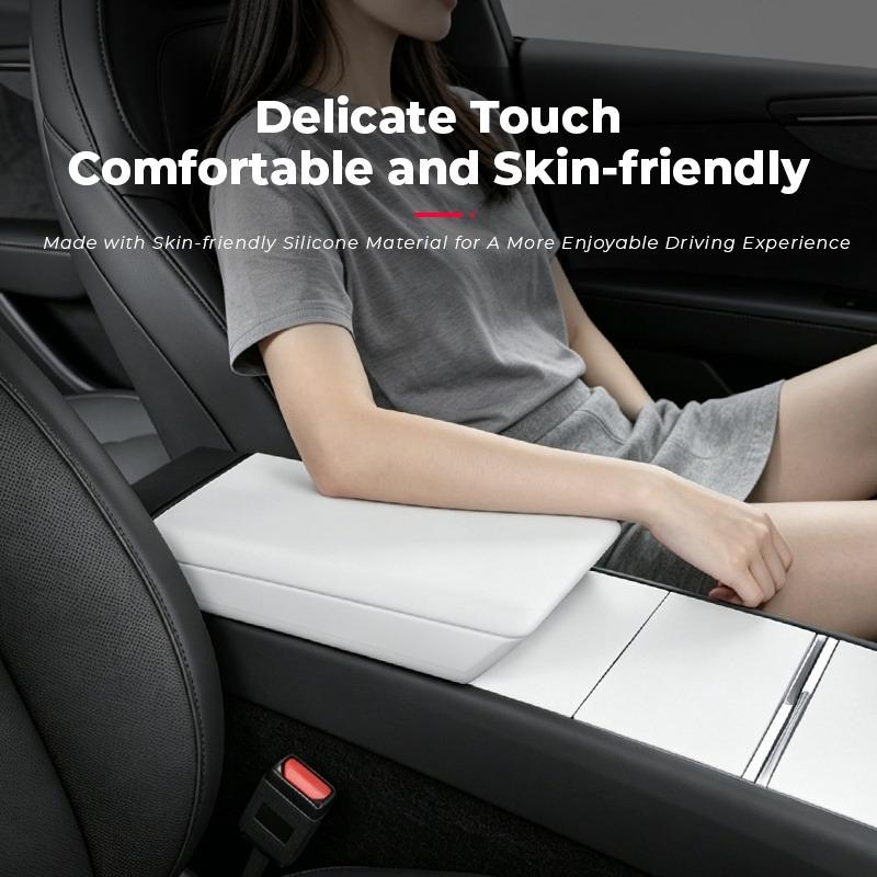 Custom Fit Molded Square Silicone Center Console Cover - Painted Clip-On Flip Top Protector for Tesla Model 3 Highland, Model Y Juniper, Durable, Anti-Scratch, Water Resistant Car Armrest Storage Accessory for Effective Interior Protection