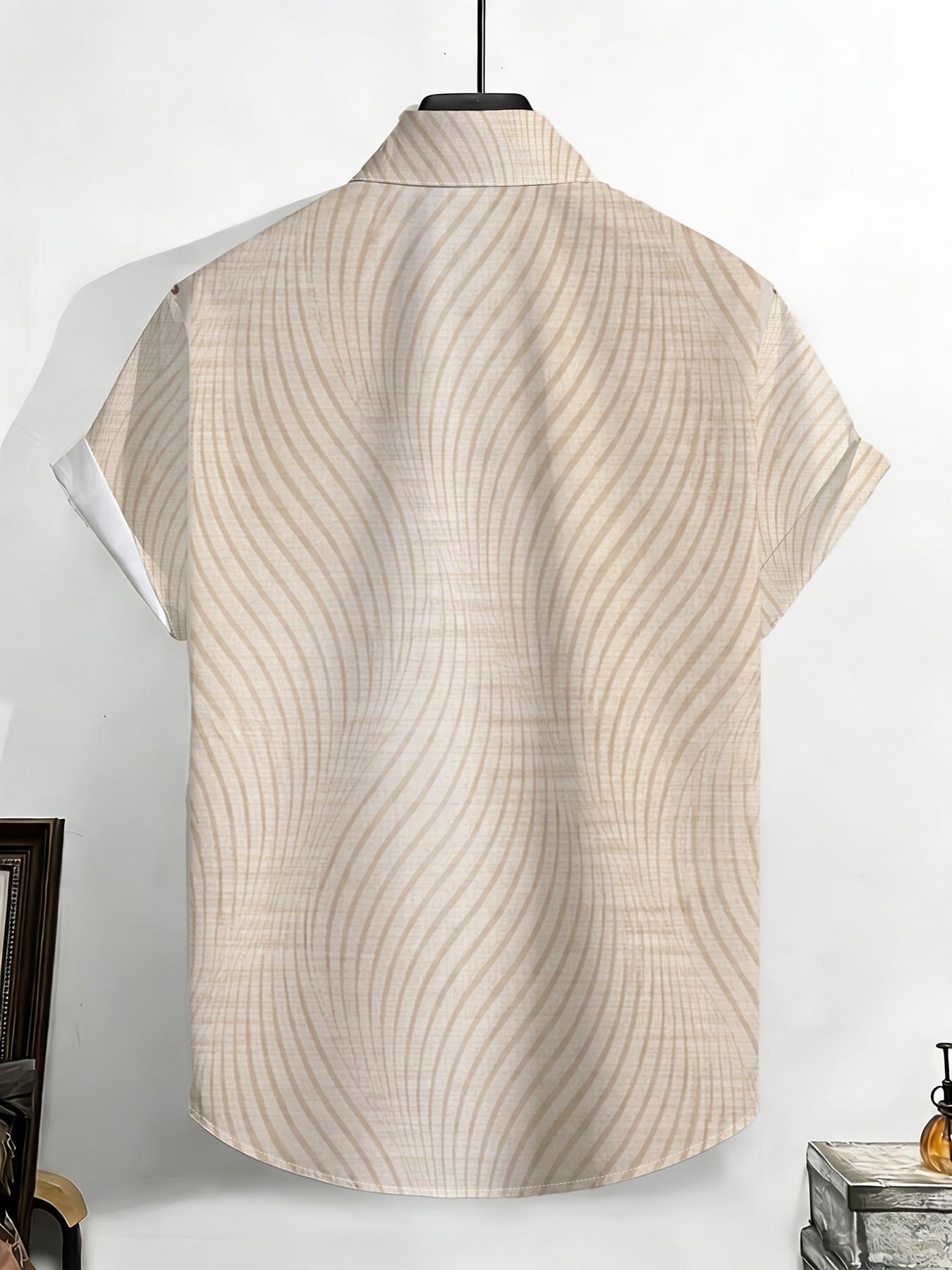 Large Size Men's Polka Dot Vertical Stripe Shirt, Summer Loose Fit Breathable Short Sleeve Shirt, Simple Casual Commute Top