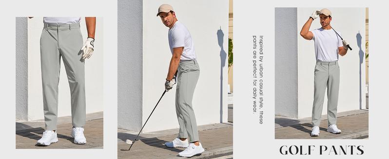 Runcati  Men‘s Stretch Golf Pants Casual Slim Fit Dress Pants Elastic Waist Tapered Work Cropped Trousers