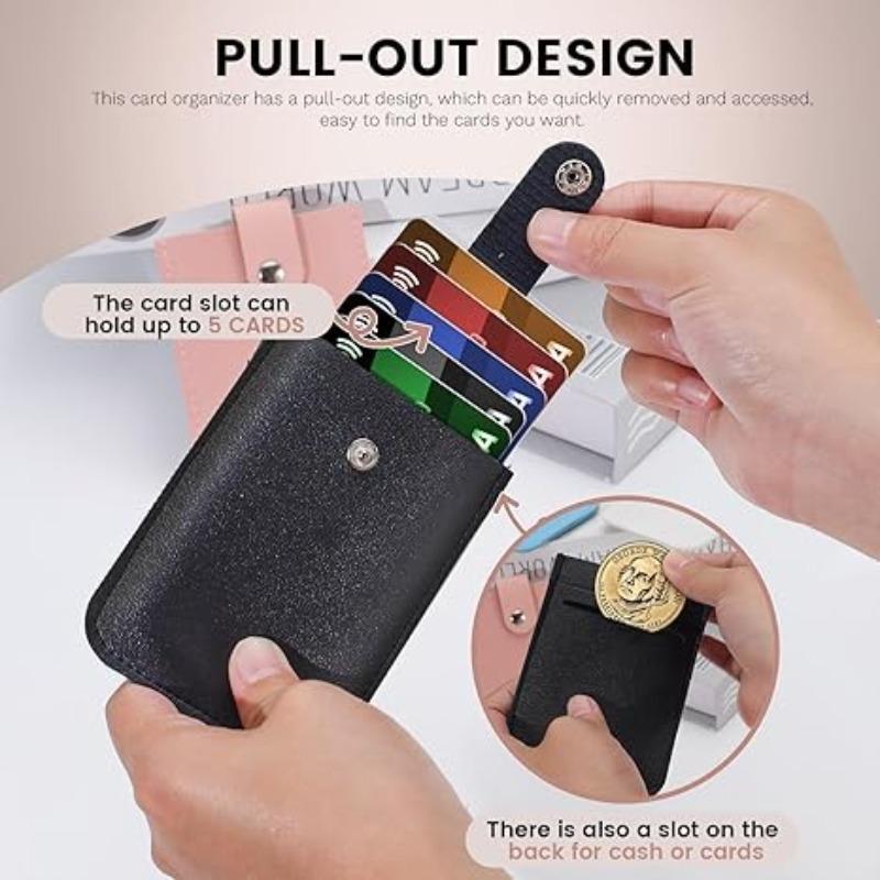2pcs Women's 5 Card Slots Leather Credit Card Holder, Business Card Case, Ultra-Thin Button Closure Pocket Wallet, Travel-Friendly Stackable Design