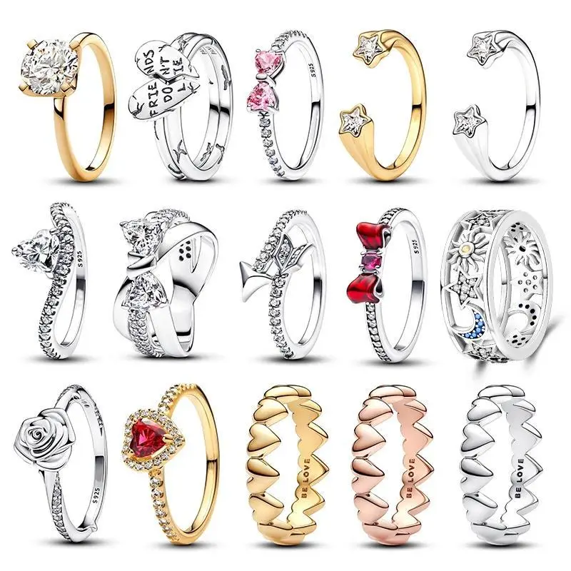 Women's 925 Sterling Silver Sun and Moon Heart Motif Ring with Princess Zircon & Oxide Enamel - New Fine Fashion Jewelry Gift