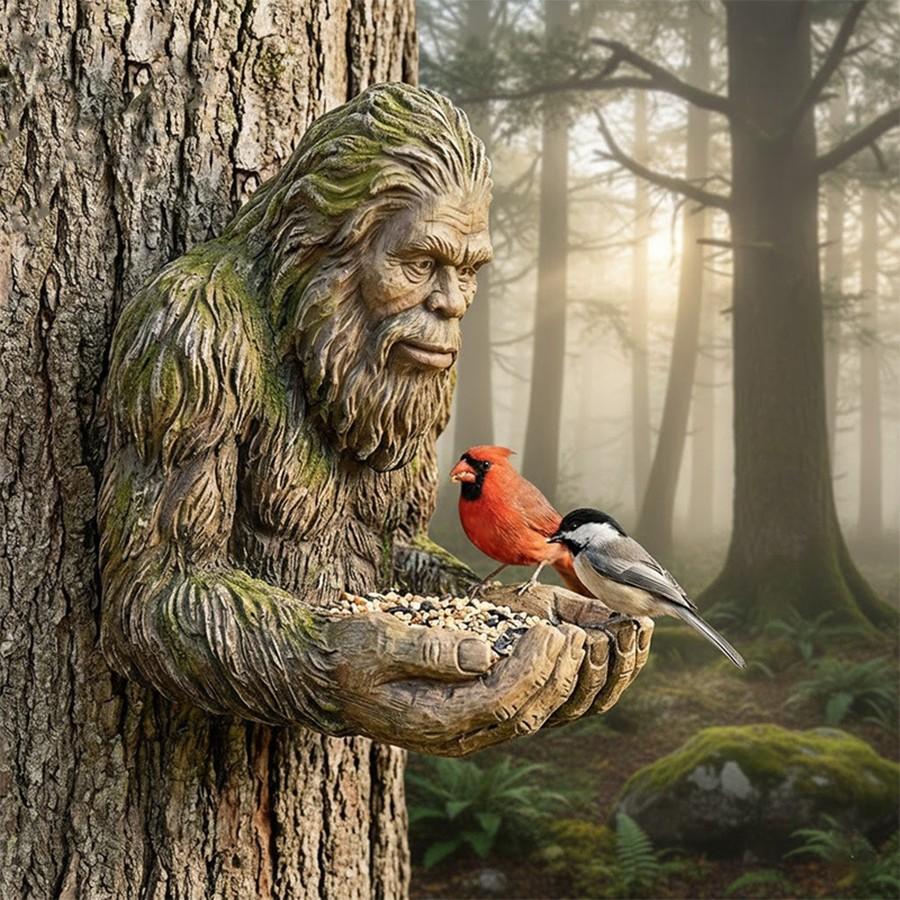 Wall-Mounted Bird Feeder, Creative Resin Bigfoot Tree Bird Feeder, Easy Installation Seed Tray, Garden Outdoor Finch Hummingbird Canary Feeding Station, Hummingbird Feeders, Bird Supplies