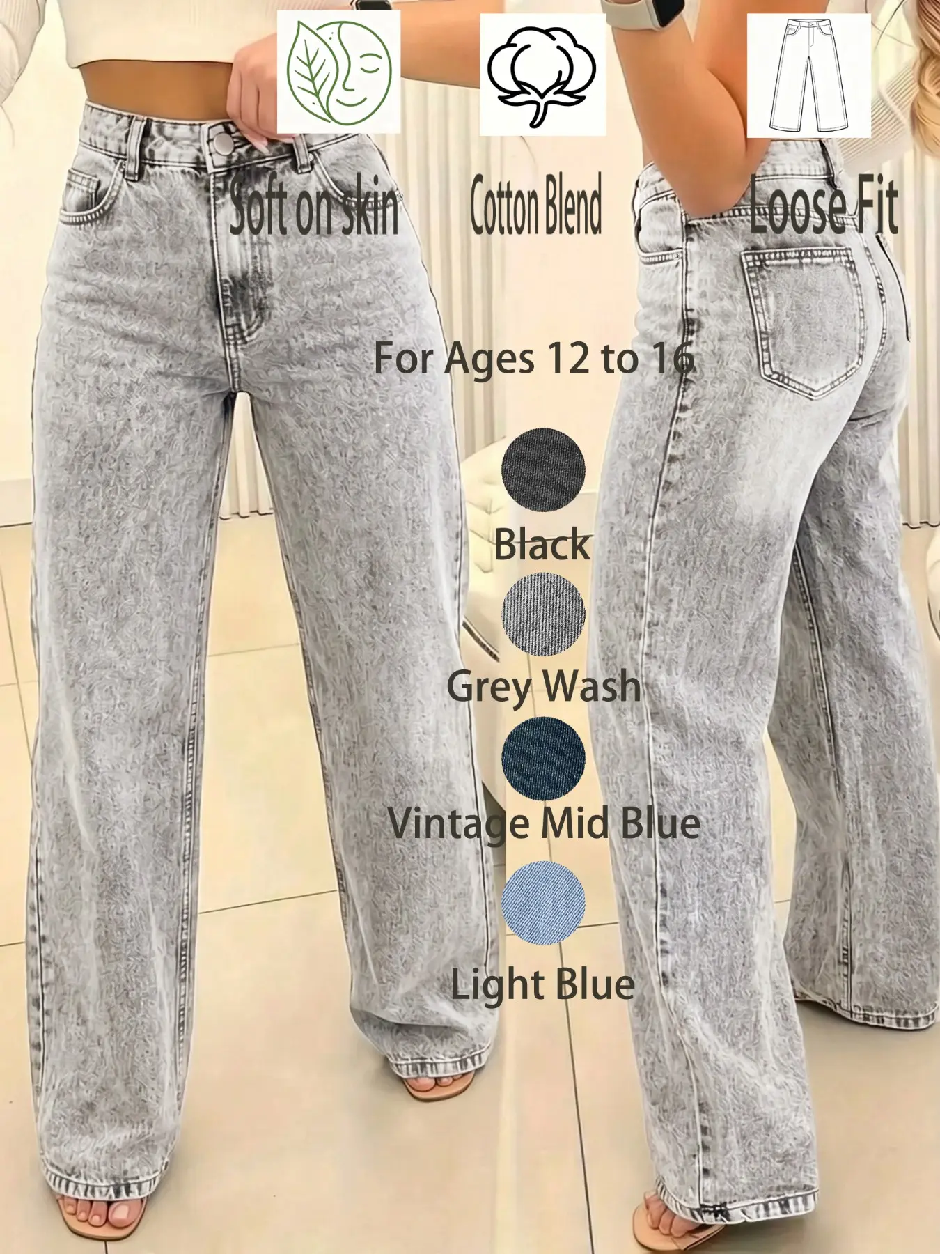 Teen Girls Loose Straight Leg Jeans, Fall New Casual Denim, Durable Comfort Design, Simple High-End Cut, Suitable for All