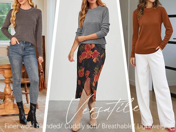 Arach&Cloz Women Spring Fashion Wool Blend Sweater 2026 Long Sleeve Crew Neck Business Casual Pullover Tops Trendy Outfits