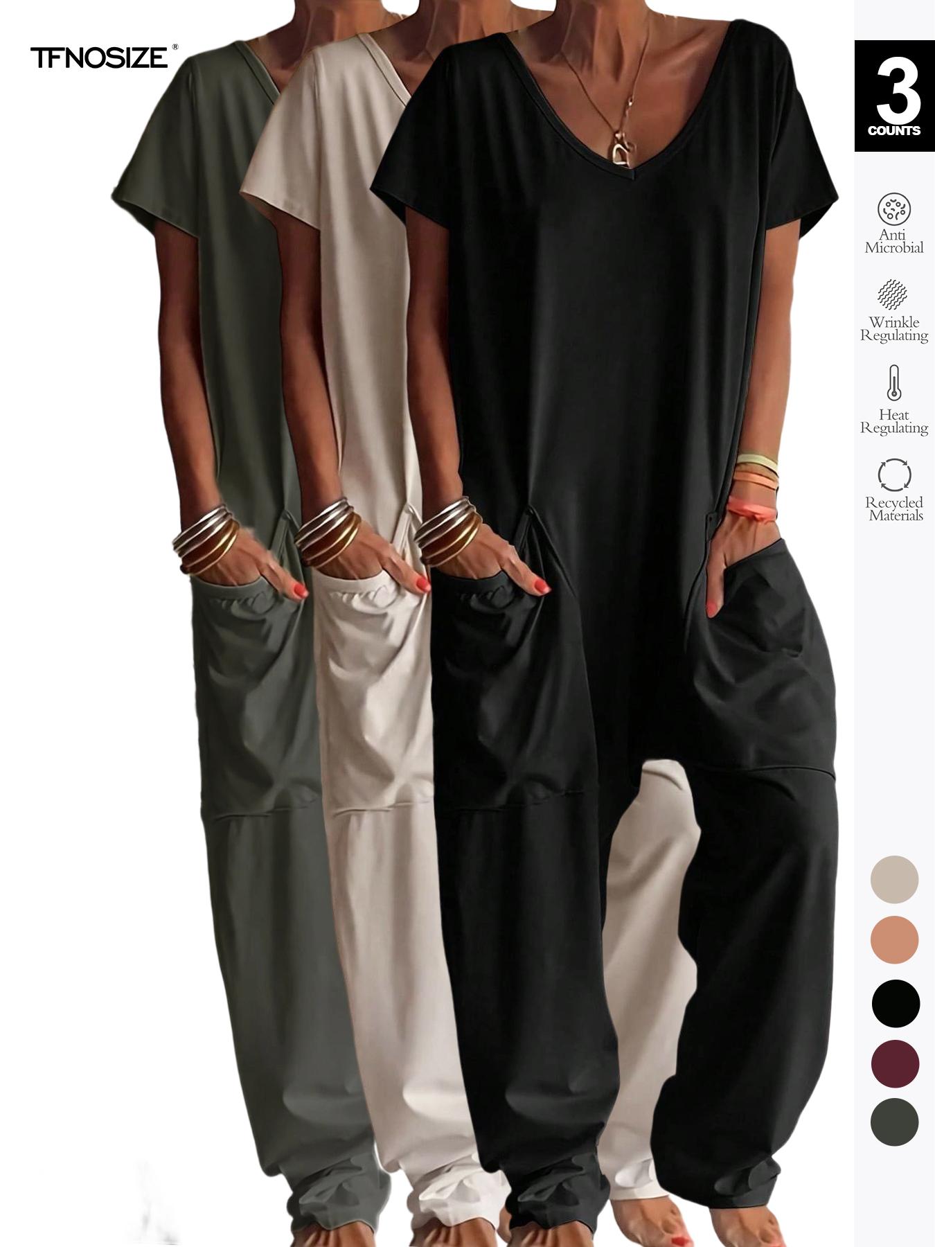 1/2/3 pcs Oversized Women's Harem Jumpsuit, Bohemian Style One-Piece Romper with Side Pockets, Casual Fashion for All-season 2026