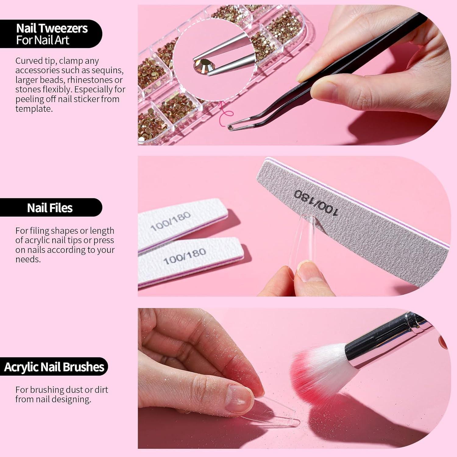 ✨ 21/24/30-Piece Professional Nail Art Tool Set, Including Nail Brushes / Dual-Ended Dotting Pens / Nail Holders / Double-Sided Tape / Tweezers / Cleaning Brushes / Palette / Nail File Combo Set, Suitable for Nail Salons and Home DIY