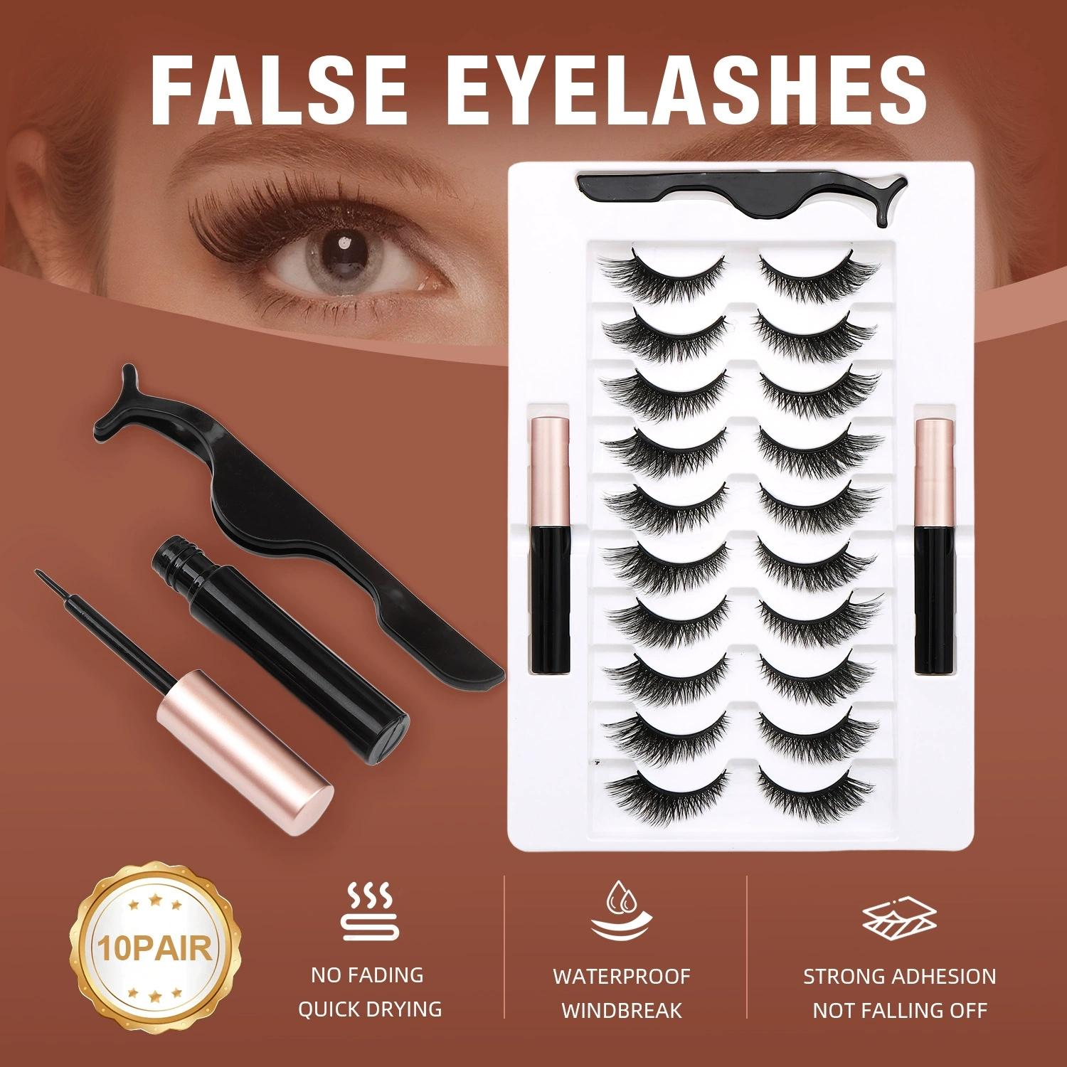 Magnetic Eyelashes with Eyeliner Kit, Reusable Natural False Lashes, Waterproof Magnetic Eyeliner & False Eyelashes Set, Wispy Lashes with Applicator, No Glue False Eyelashes for Daily Makeup