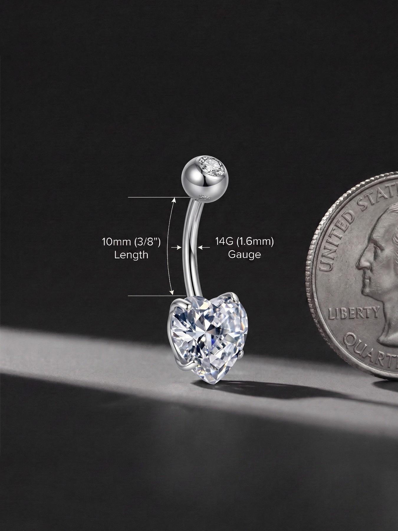 Titanium Belly Button Rings, Internally Threaded 8-16mm Long Belly Ring, Heart CZ Navel Rings for Women 14G Belly Piercing Jewelry