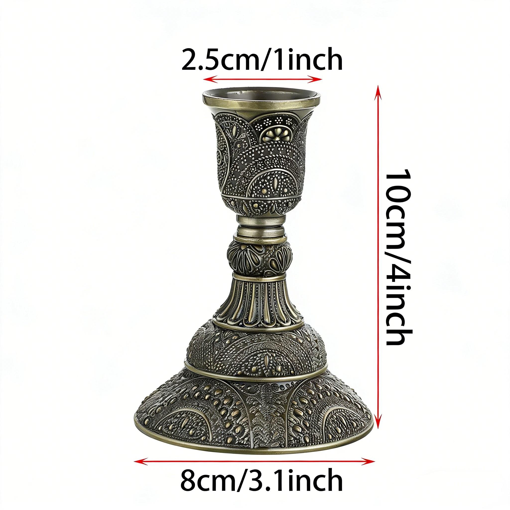 Vintage Bronze Relief Metal Candle Holder Set, 2 Pieces, 3.9 Inches Tall, Intricately Carved, Ideal for Weddings, Formal Dinners, Church, Christmas, Home Decor