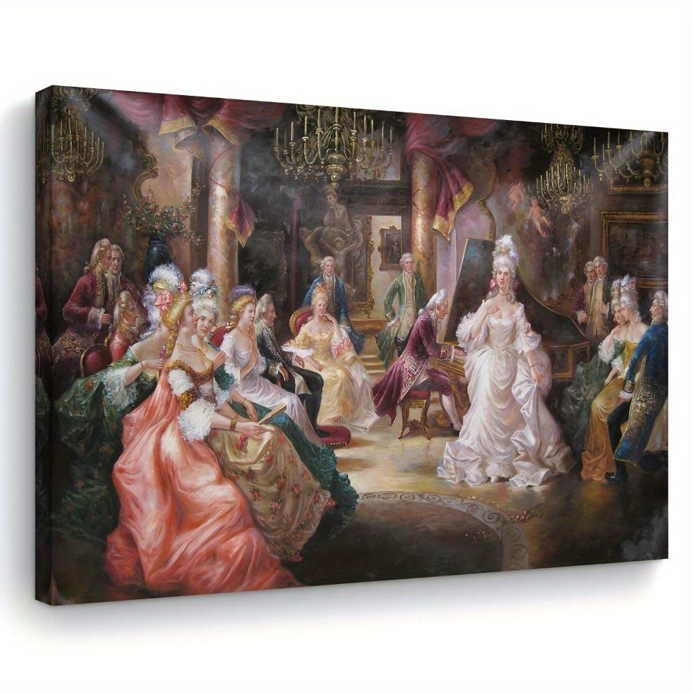 JIT 1pc Elegant Court Nobility Canvas Wall Art, Wooden Framed Tapestry Print for Living Room, Bedroom, Office Decor, Unique Gift for Weddings, Engagements, Housewarming