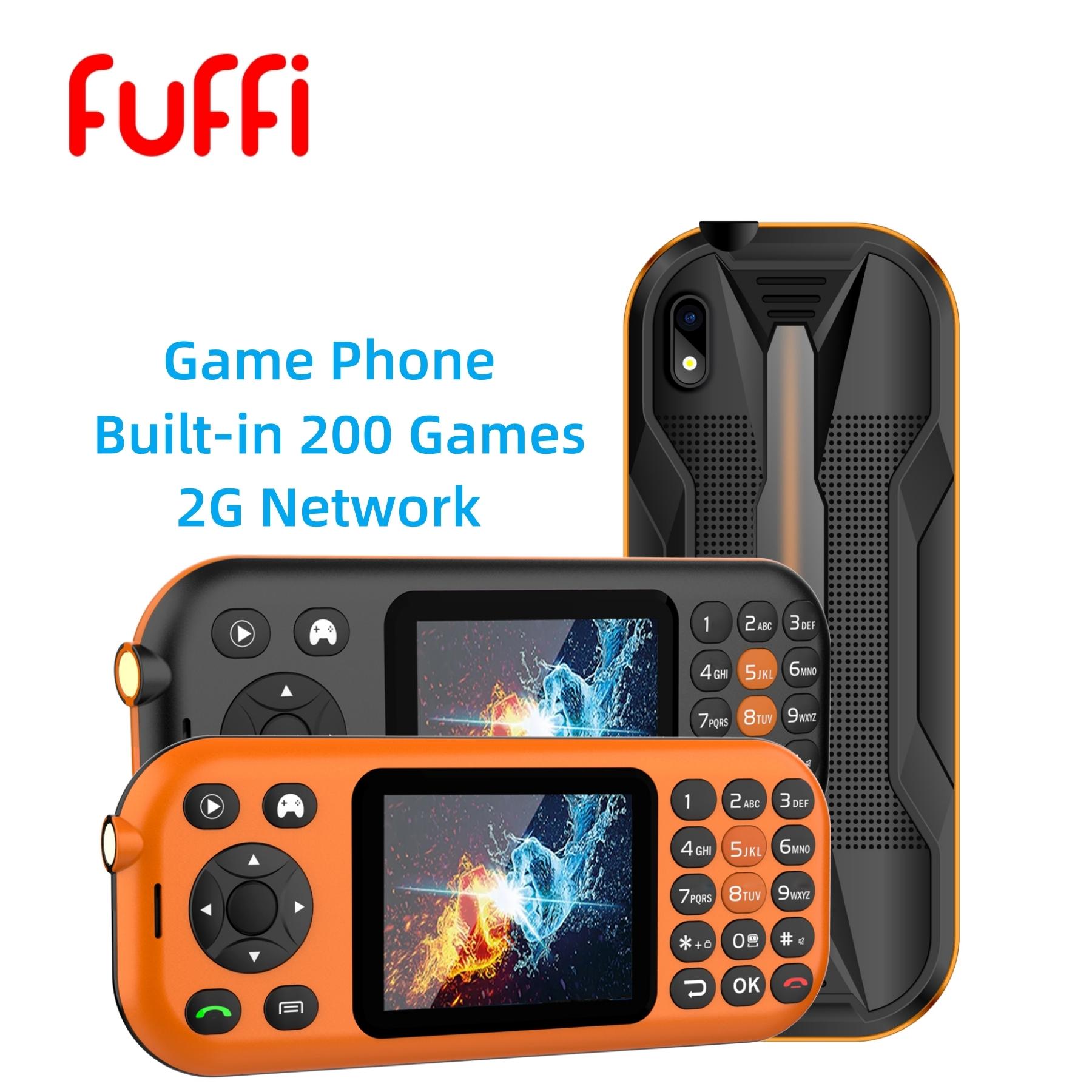 FUFFI Game Phone comes with 200 classic games pre-installed. It features a 2.8-inch screen, a 2500mAh battery, 2G network, dual SIM dual standby, a metal integrated frame, and an ultra-bright flashlight. It is a multi-functional game phone.