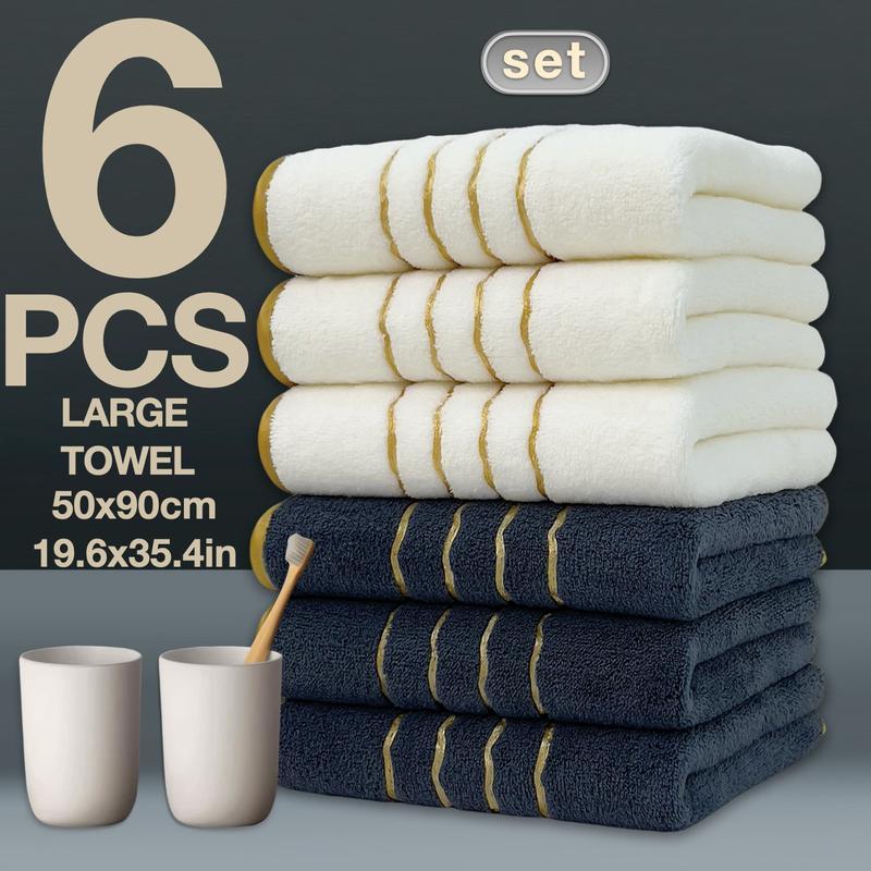 6-Piece Gold Trimmed Towels Set, Quick-Dry Absorbent Microfiber, Modern Bathroom Essentials for Home, Hotel, School Use, Absorbent Thickened Towels