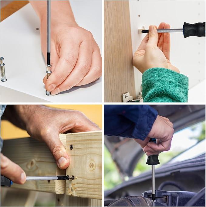 Magnetic Screwdriver Set 12 PCS with Black tips, 6 Phillips and 6 Flat Head Screwdrivers, with Go-Thru Steel Blades, High Torque for Fastening and Loosening (Black Tip_Matt Blade)