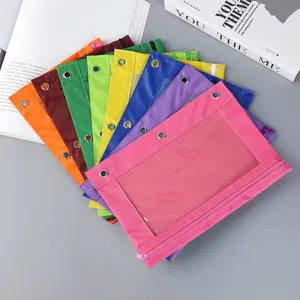3 Ring Binder Pencil Pouch - Clear Window Pencil Case with Smooth Zipper, Big Capacity Pencil Bag with 3 Reinforced Grommets, Sky Blue