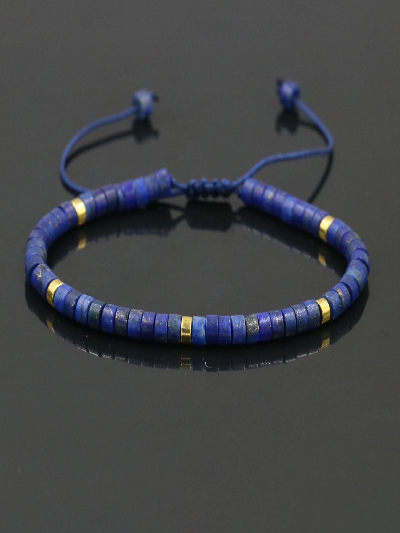 Lapis Lazuli Straight Cut Bracelet, New Traditional Zen Style, Natural Stone for Wealth and Career, Daily Wear for Professionals