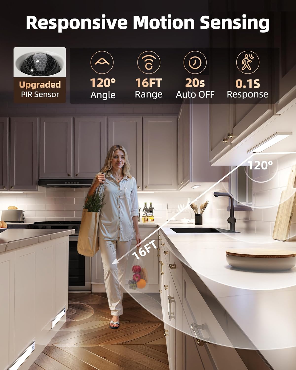 【SummerVibes】Under Cabinet Lighting 1/2/4 Pack Closet Light Motion Sensor Indoor Dimming USB Rechargeable LED Stick on Lights for Bedroom Kitchen Stair 16inch